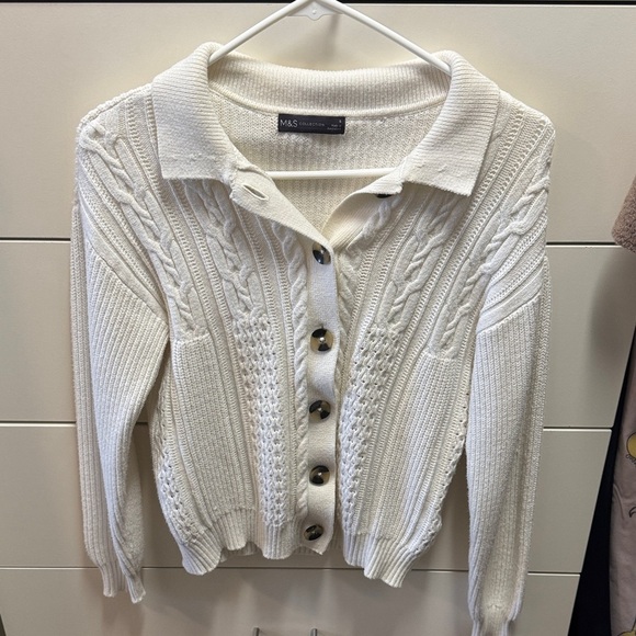 Marks & Spencer Sweaters - Marks & Spencer Off-White Cable Knit Cardigan